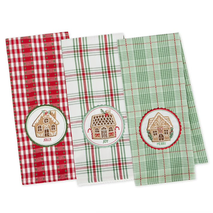 Gingerbread Village Christmas Dish Towels