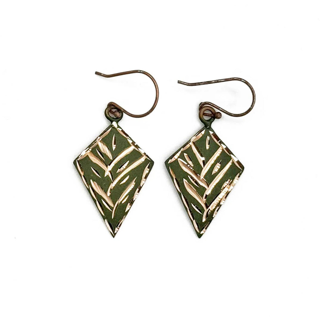 Patina Engraved Copper Earrings