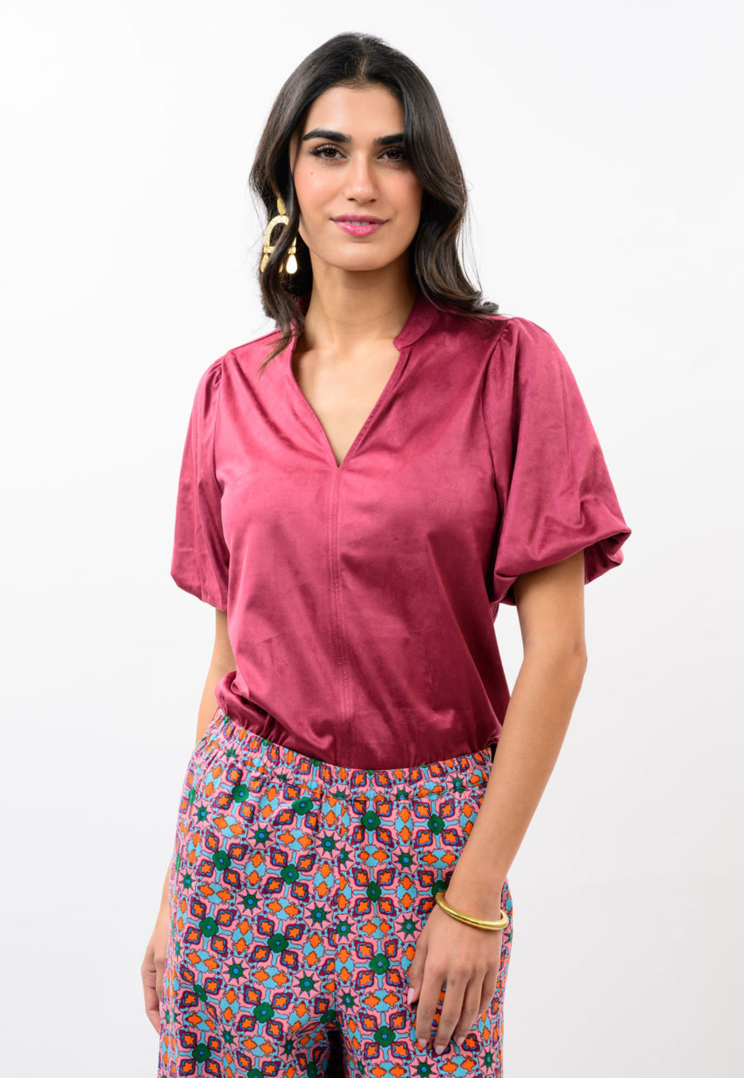 Berry Velvet Puff Sleeve Top