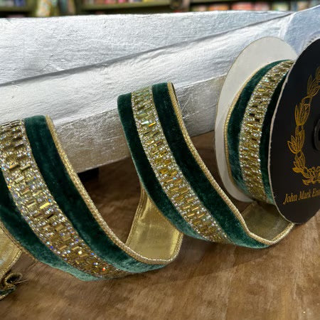 John Mark Enterprises: Emerald Jeweled Velvet Ribbon