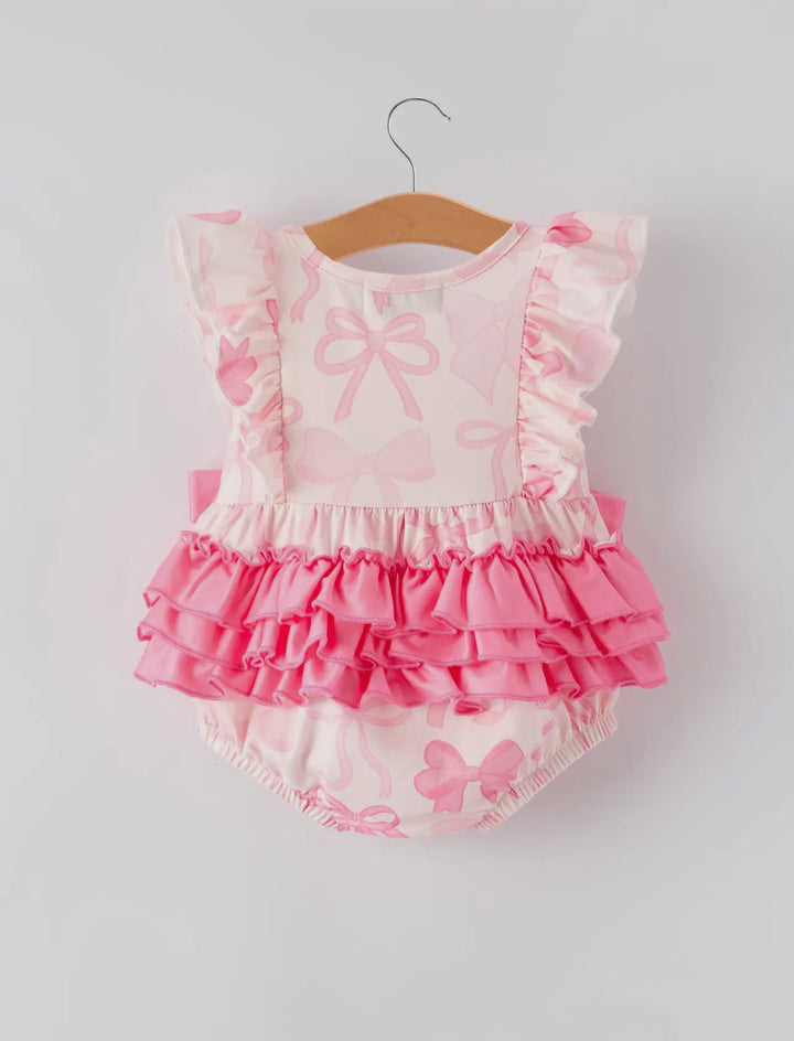 Pink Bow Ruffle Butt Romper