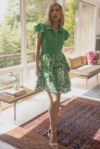 Green Floral Collared Dress