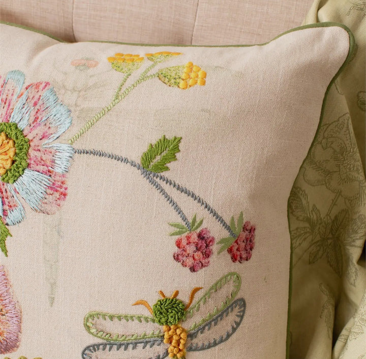 Garden Whimsy Dragonfly Embroidered Pillow