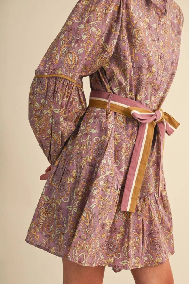 Mulberry Paisley Tie-Waist Dress