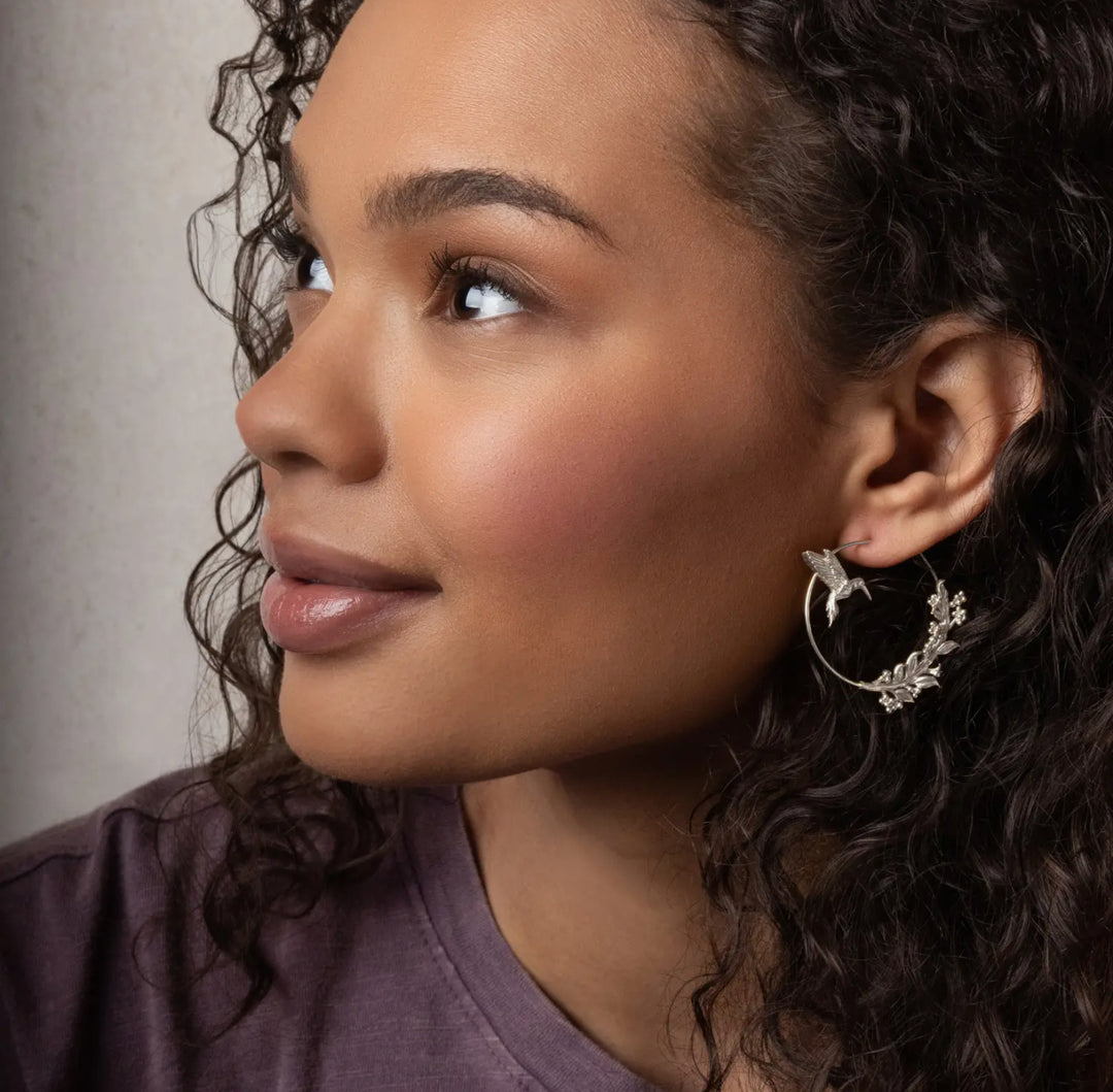 Silver Hummingbird Hoop Earrings - FINAL SALE
