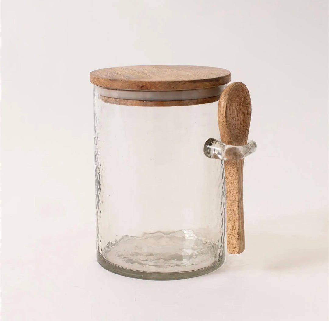 Mango Wood & Hammered Glass Canister with Spoon
