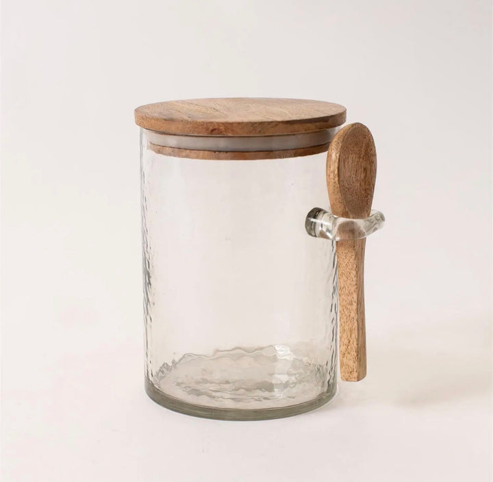 Mango Wood & Hammered Glass Canister with Spoon
