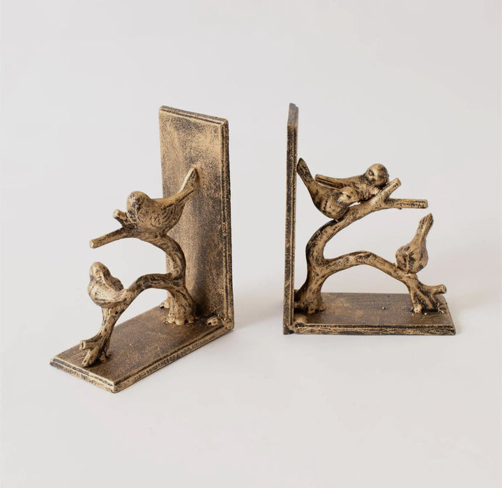 Antiqued Bird Branch Bookends — Set of 2
