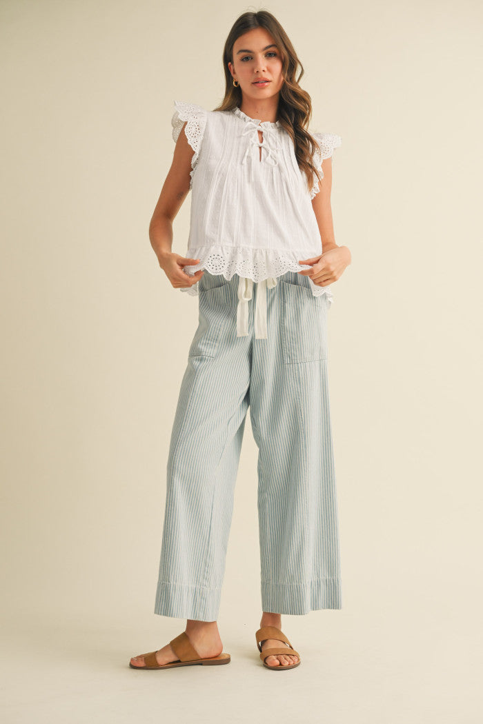 Light Blue Stripes Drawstring Pants