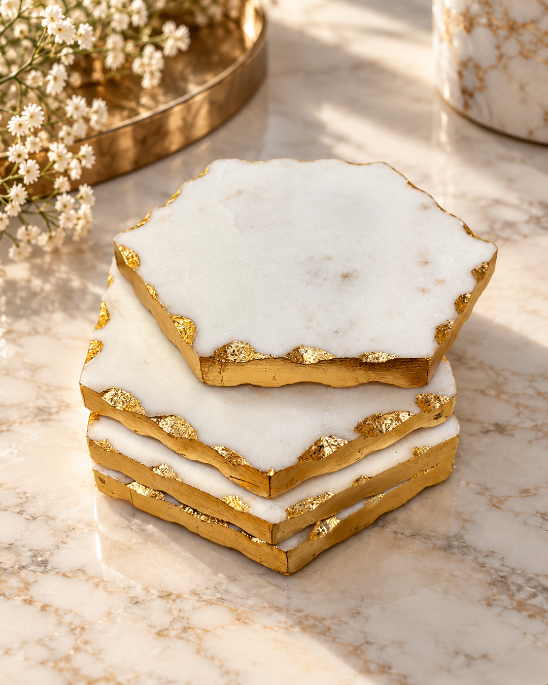 Gilded Edge Marble Coasters