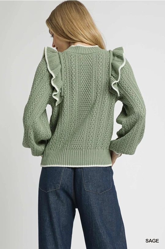 Ruffle Charm Cable Knit Sweater