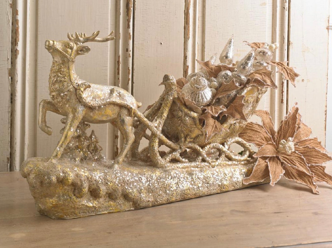 Gilded Winter Reindeer & Sleigh Centerpiece