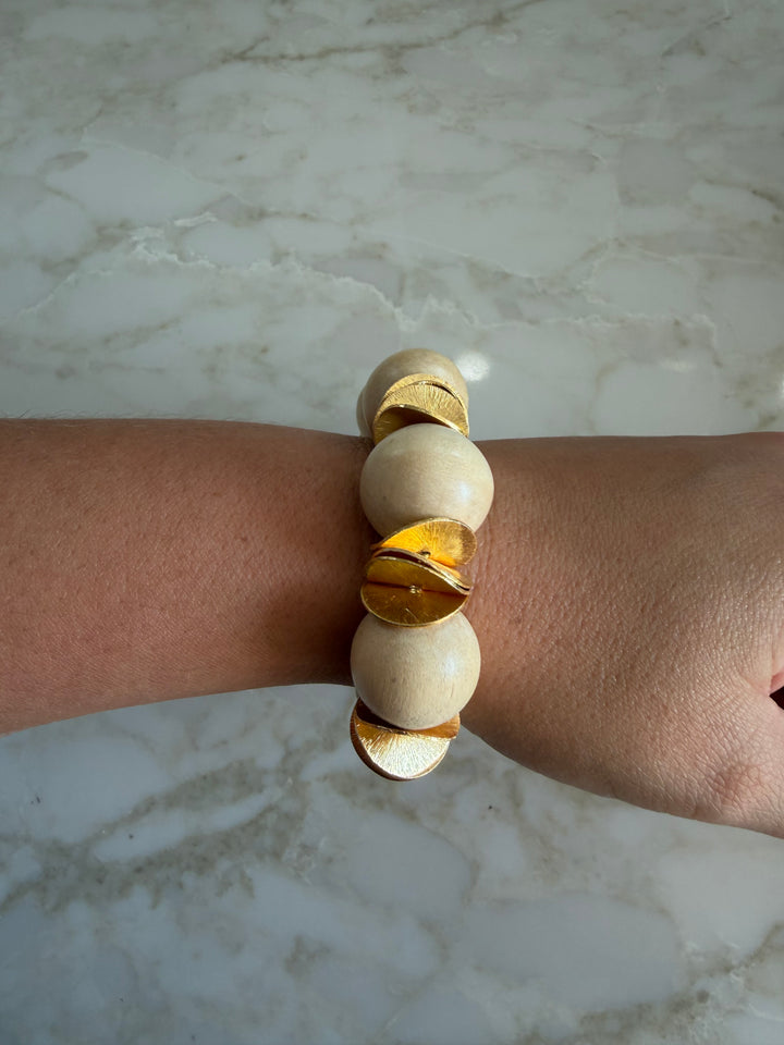 Gilded Wood Beaded Bracelet