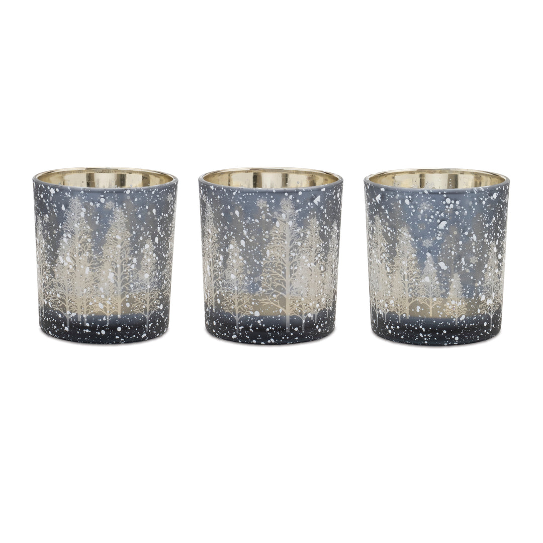 Winter Forest Glass Votive Candle Holders – Set of 3