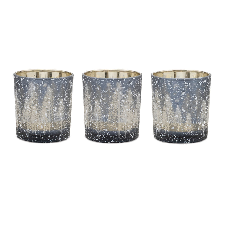 Winter Forest Glass Votive Candle Holders – Set of 3