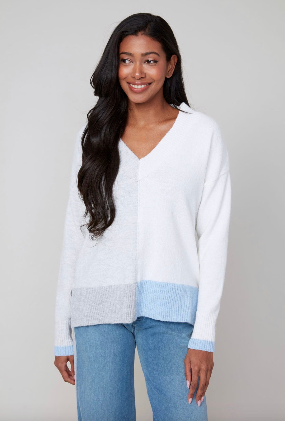 Frosted Sky V-Neck Sweater