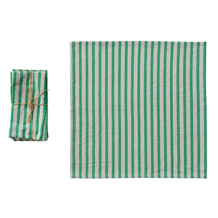Kelly Green Striped Cotton Napkins