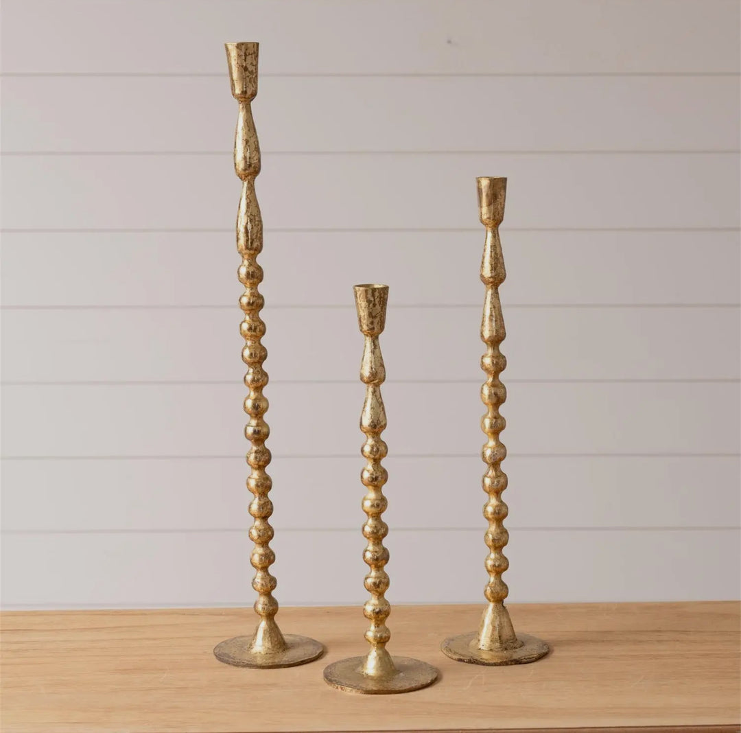 Gold Bubble Taper Candle Holders
