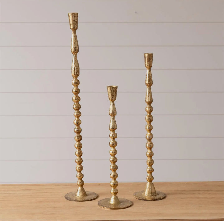 Gold Bubble Taper Candle Holders