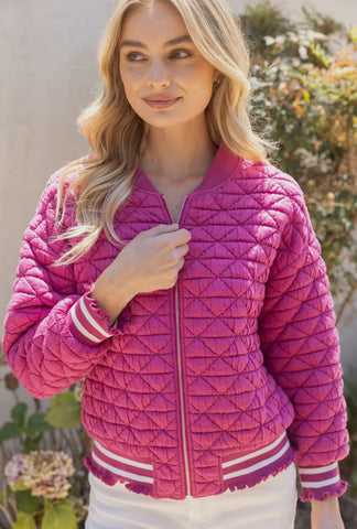 Quilted Striped Zip Bomber Jacket