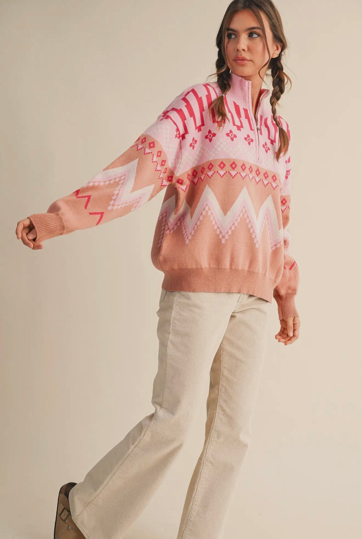 Pink Peaks Half-Zip Sweater