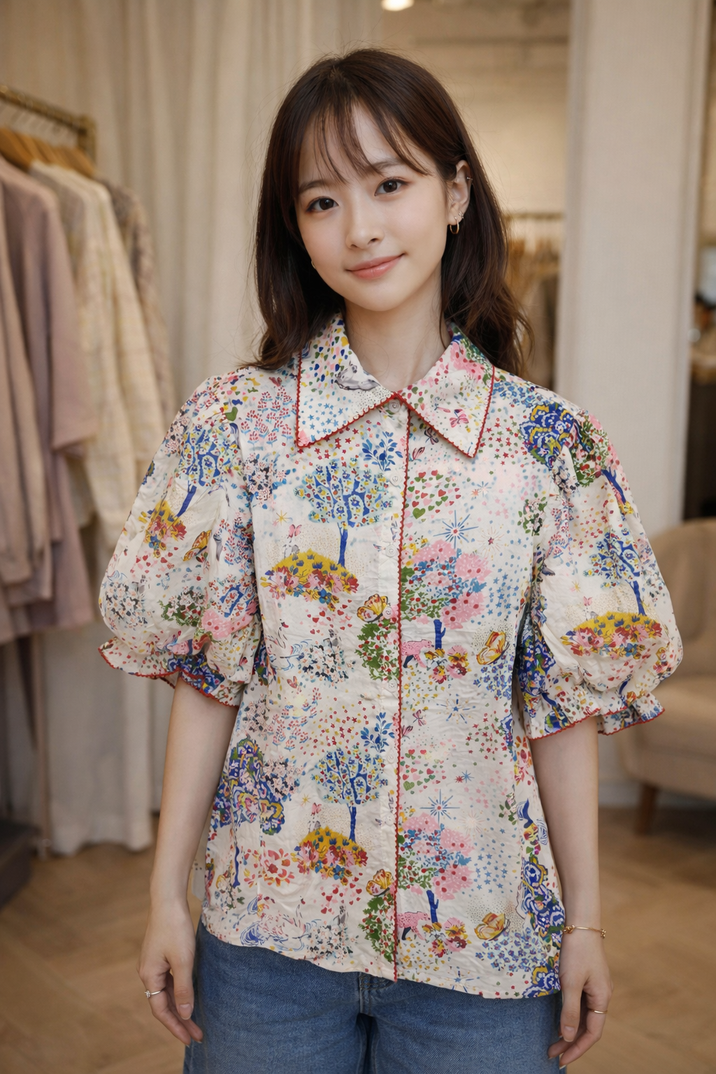 Enchanted Garden Puff Sleeve Blouse