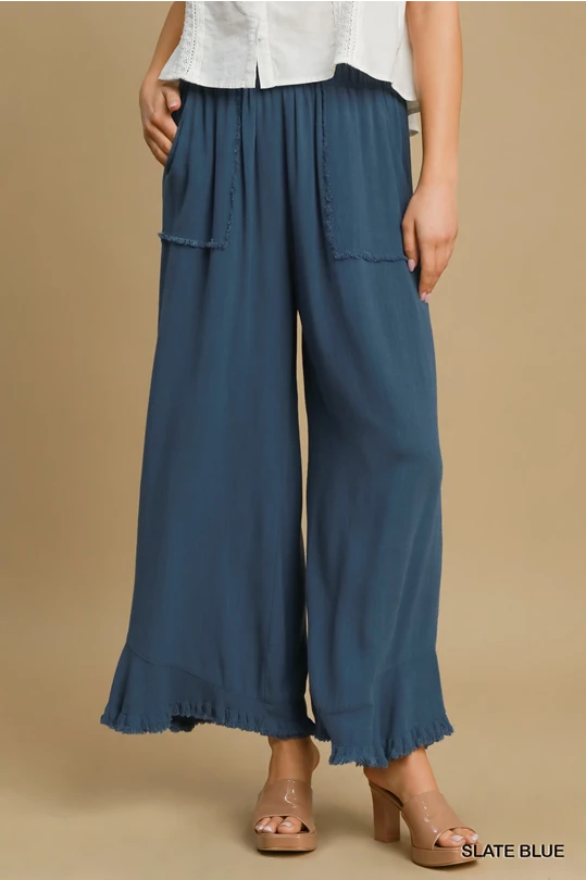 Linen Frayed Hem Pants