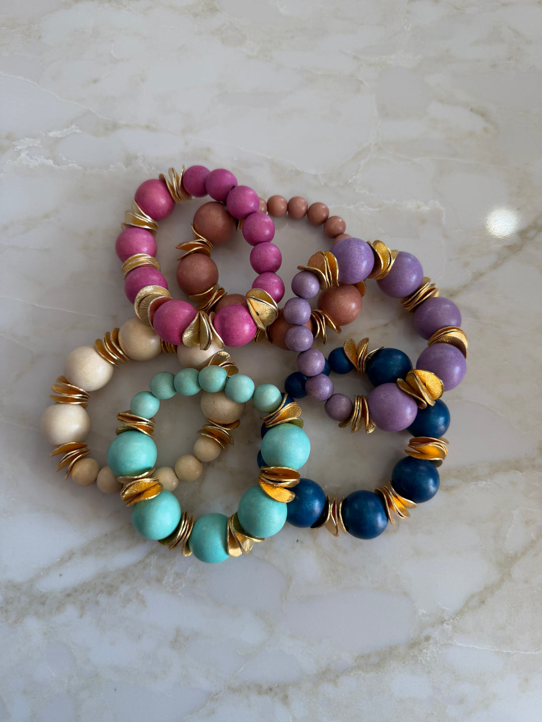 Gilded Wood Beaded Bracelet