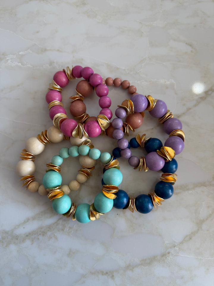 Gilded Wood Beaded Bracelet