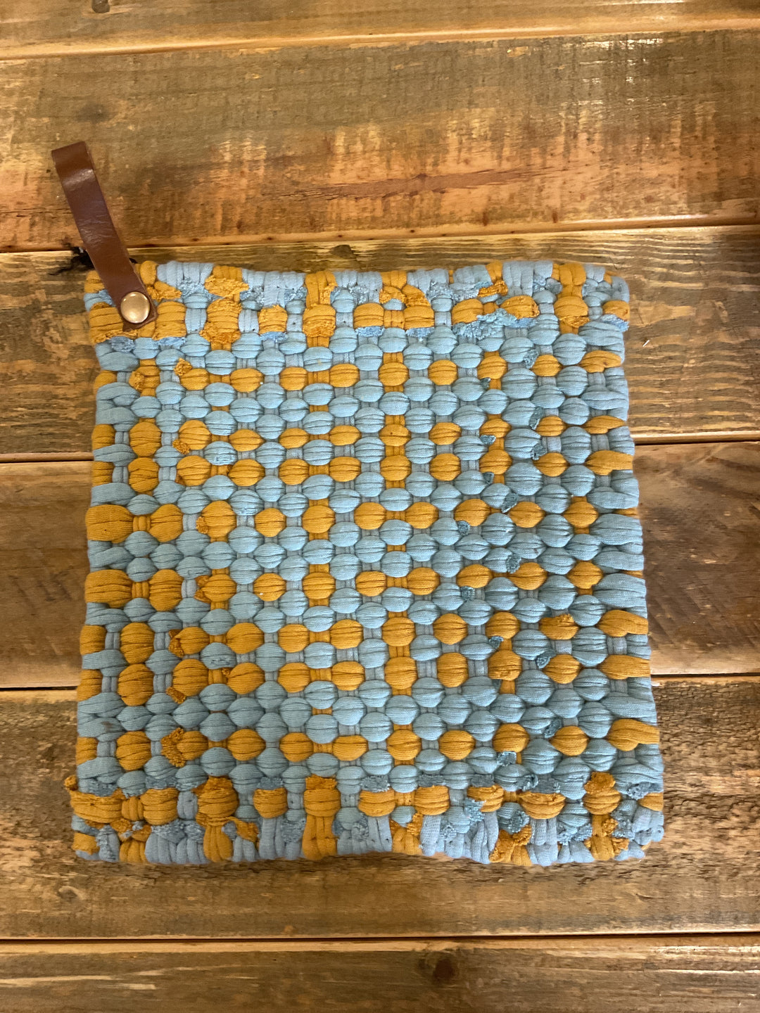 Cotton Crocheted Pot Holder with Leather Strap