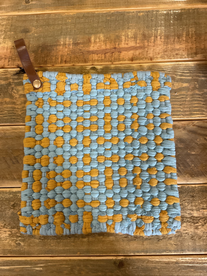 Cotton Crocheted Pot Holder with Leather Strap