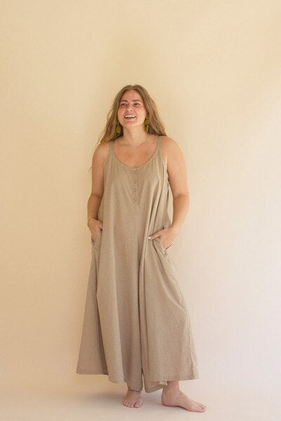 Adjustable Strap Flowy Jumper with Buttons - OSFM