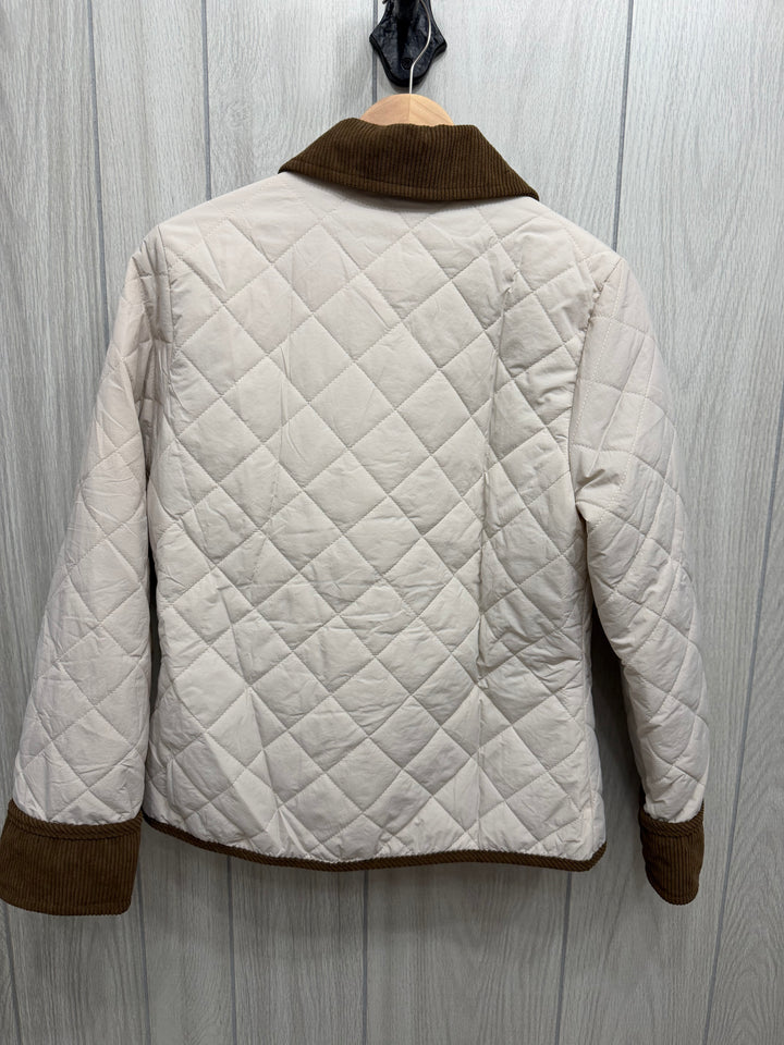 Classic Cream Quilted Jacket with Corduroy Trim