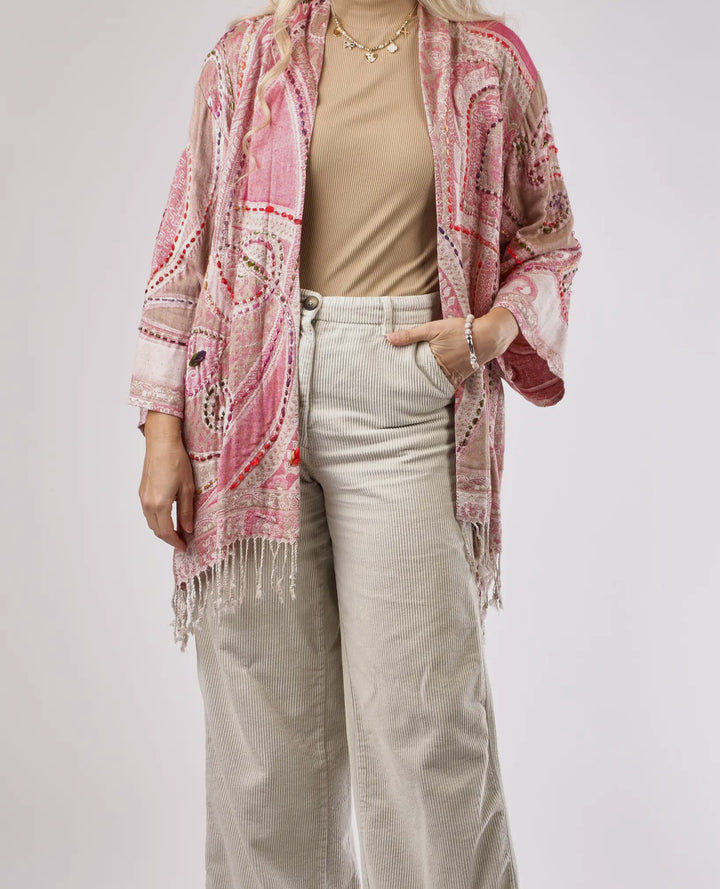 Blush Paisley Fringe Kimono