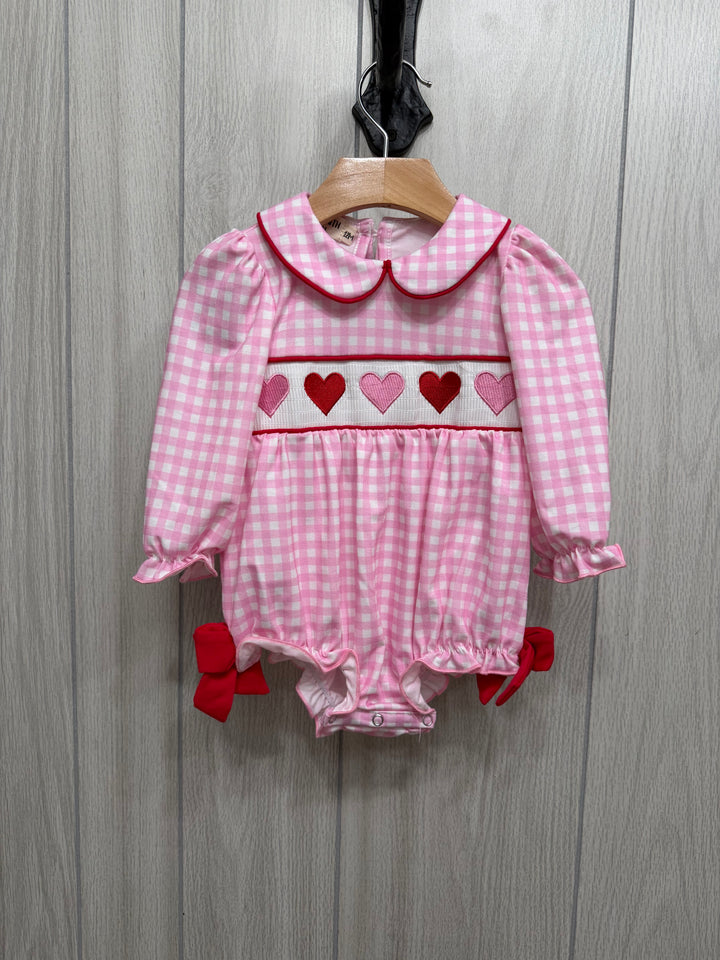 Heart Embroidered Plaid Baby Romper