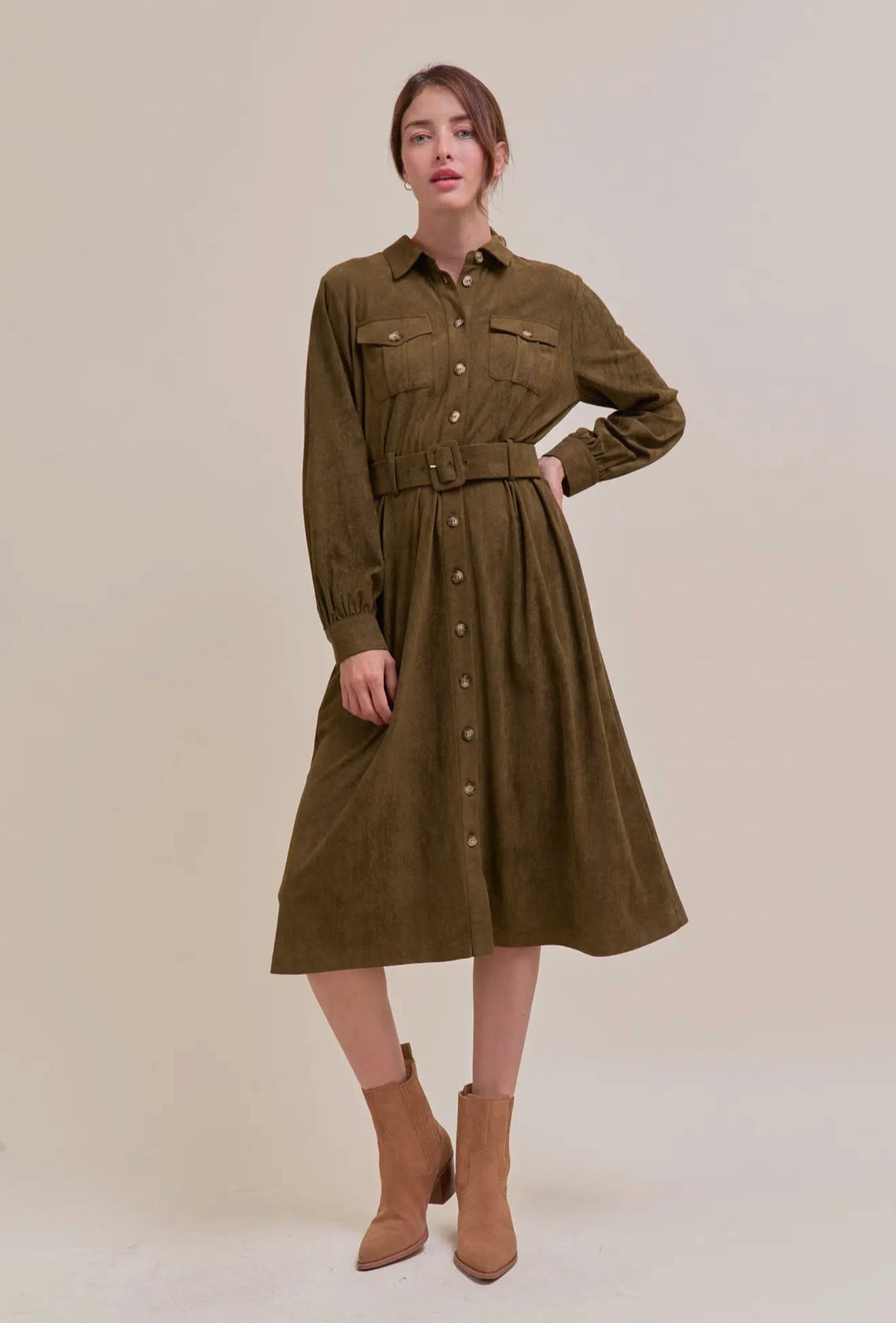 Sable Suede Shirt Dress