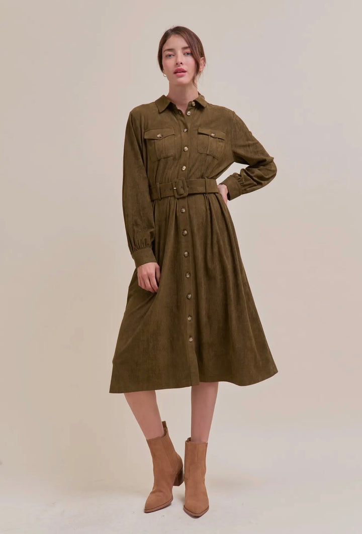 Sable Suede Shirt Dress