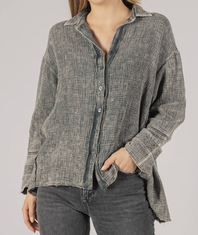 Asymmetric Washed Gauze Button Up