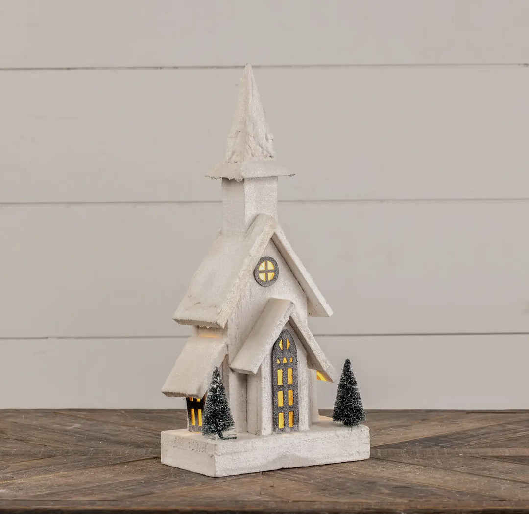Lighted wooded church