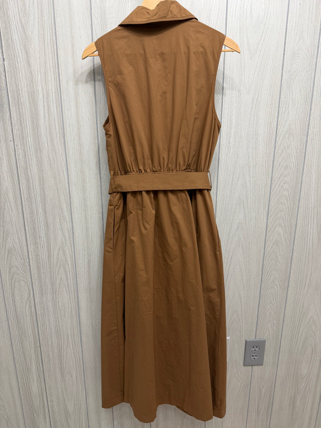 Camel Button-Front Belted Midi Dress