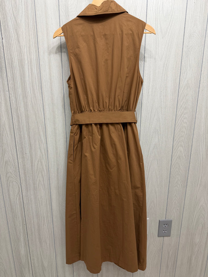 Camel Button-Front Belted Midi Dress