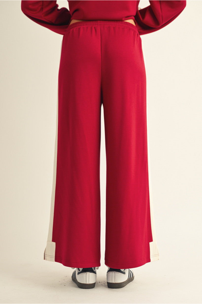 Varsity Stripe Wide-Leg Pants – Crimson
