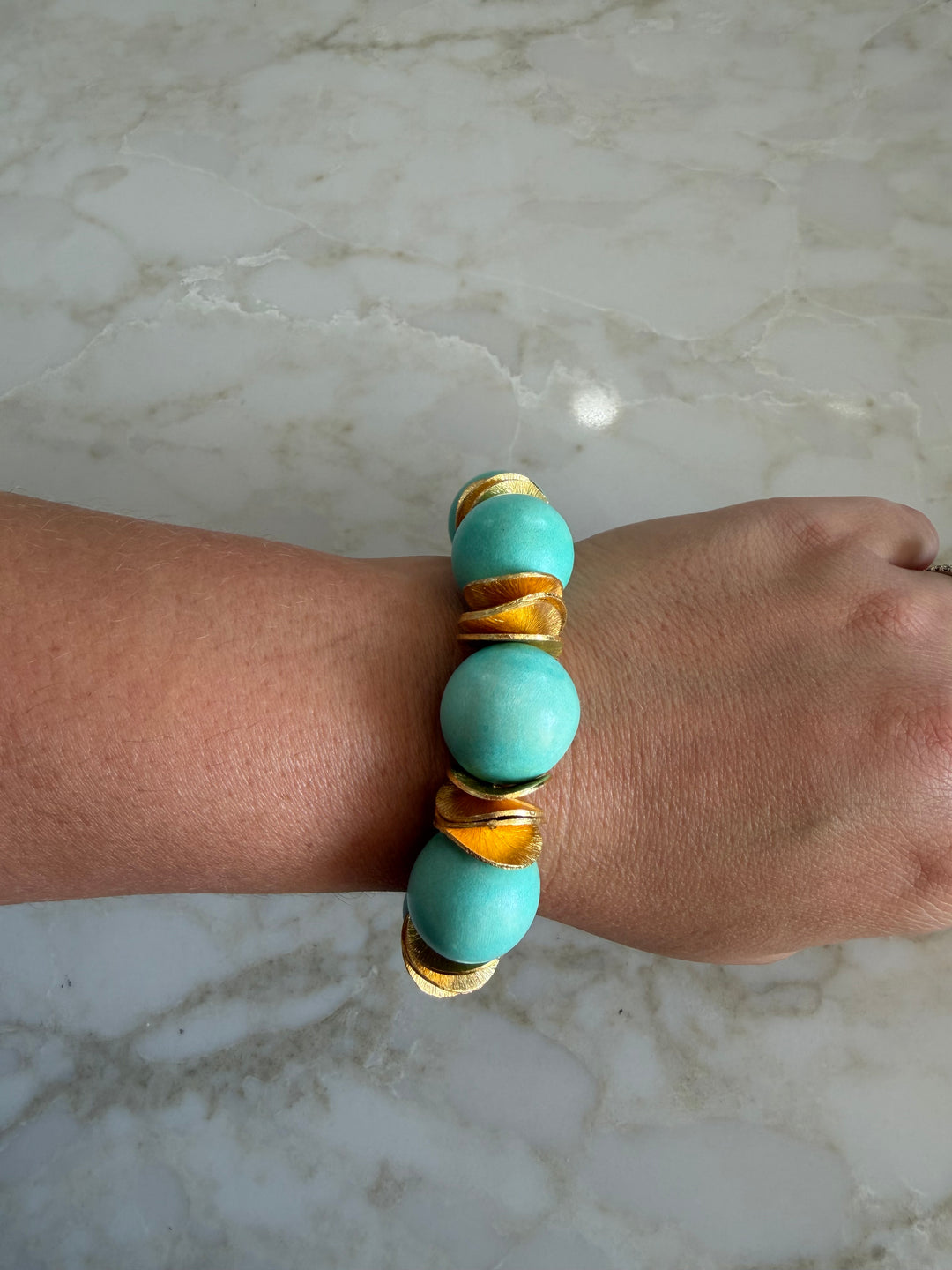 Gilded Wood Beaded Bracelet