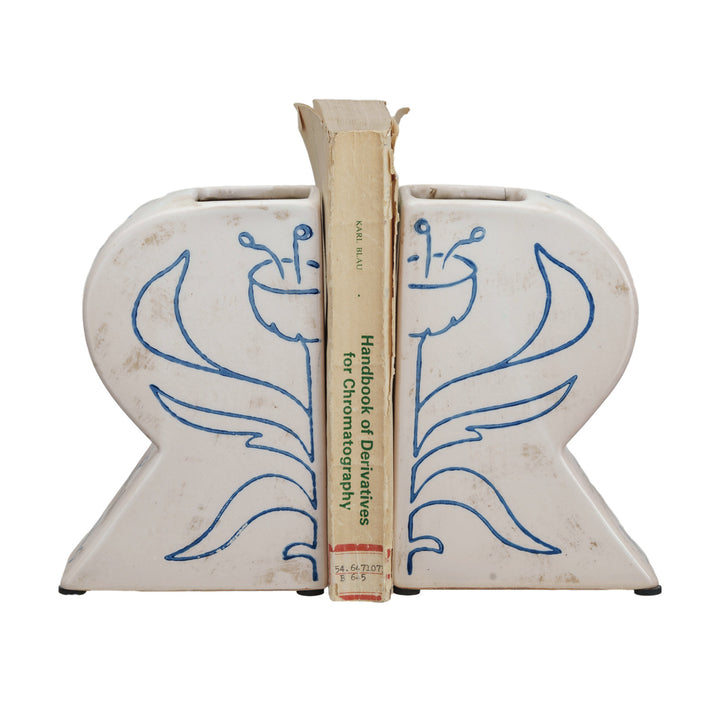 Blue Bloom Terra Cotta Bookends