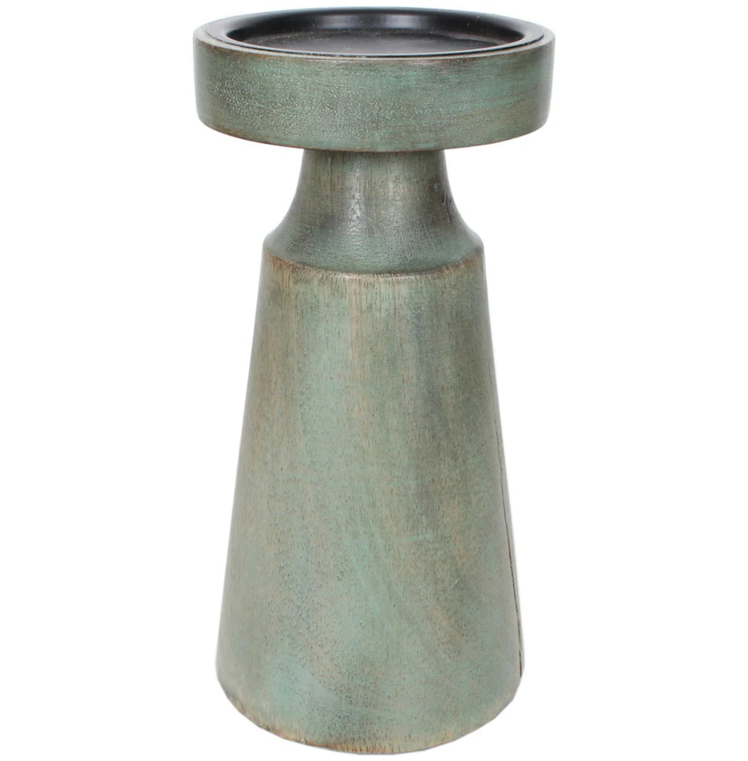 Sage Wood Pedestal Candle Holder