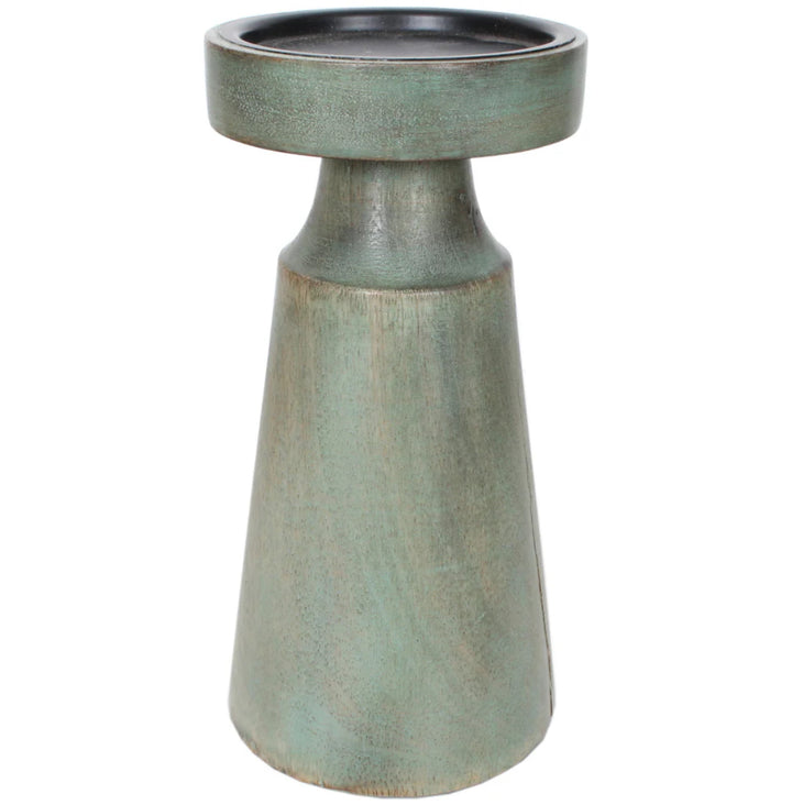 Sage Wood Pedestal Candle Holder