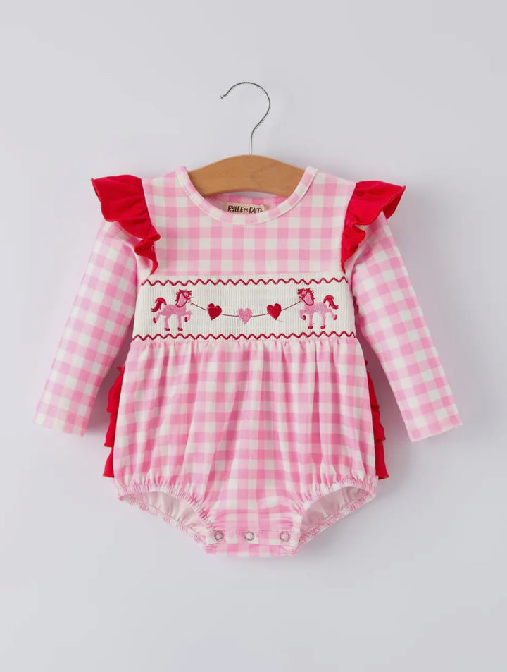 Love Pony Gingham Smocked Romper