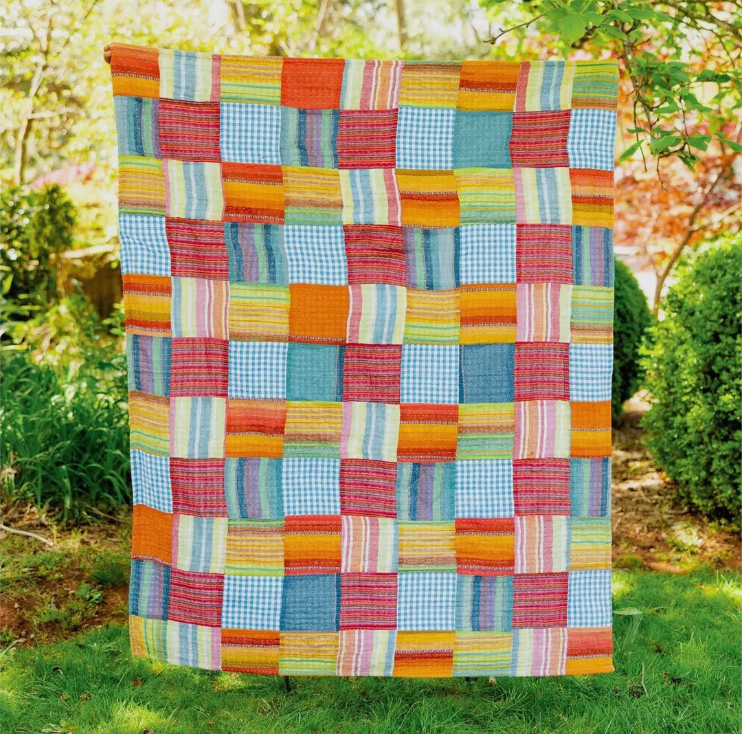 Sunwashed Madras Kantha Throw