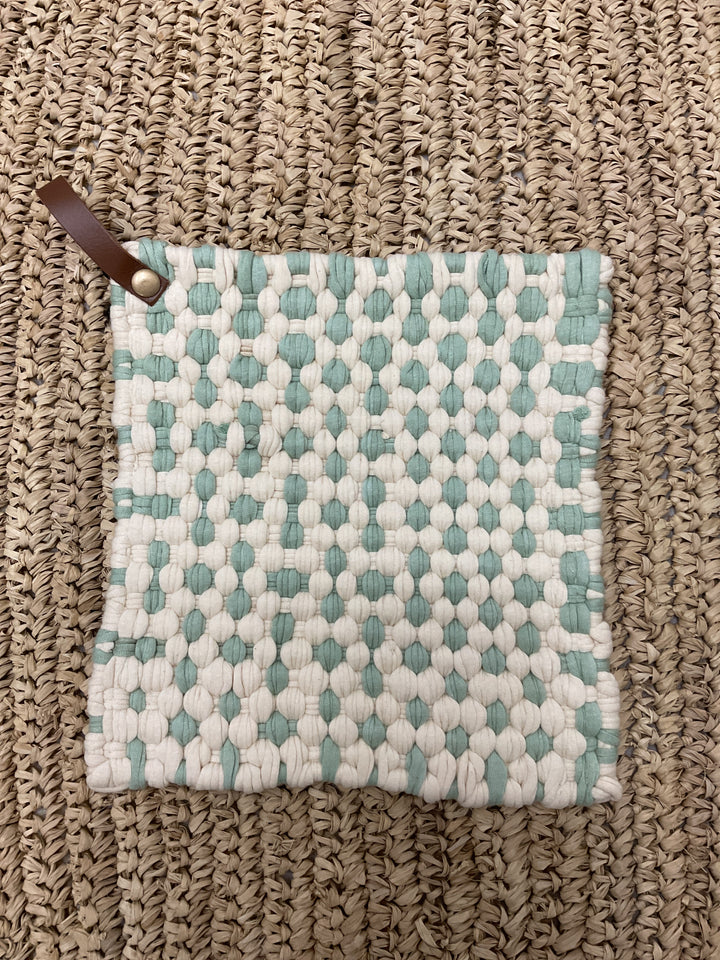Cotton Crocheted Pot Holder with Leather Strap