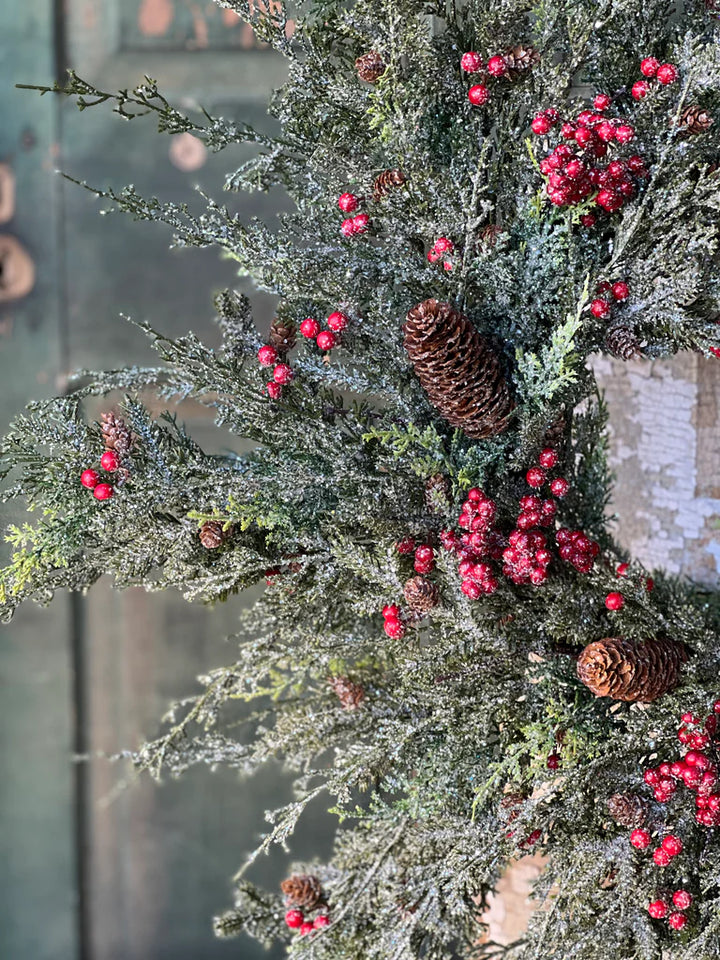 Frosted Cedar & Berry Wreath – 30”